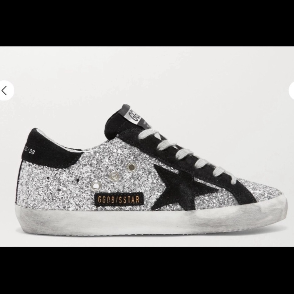 Golden Goose Shoes Superstar Silver Glitter Sneakers with Black Star - Picture 12 of 13